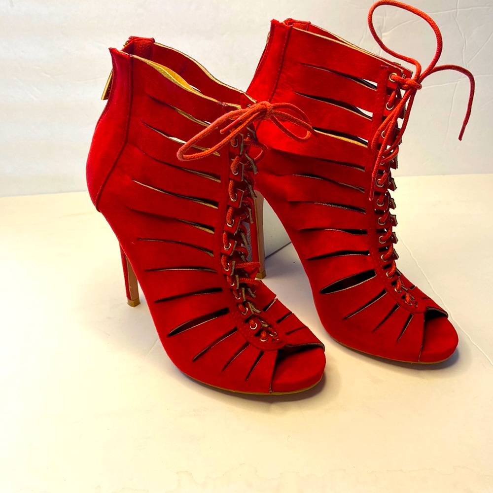 BellaMarie Red Ankle Boots with peep toe n cut outs